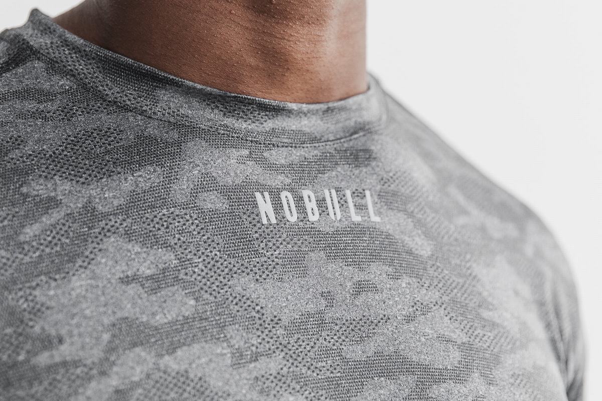 Nobull Lightweight Textured Men's T Shirts Black Camo | Australia (JZ7152)